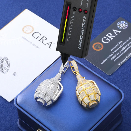 Iced Out Moissanite Retro Creative Hip Hop Grenade Men's Pendant Necklace For Male Women Punk Hip Hop Accessories Gift Wholesale