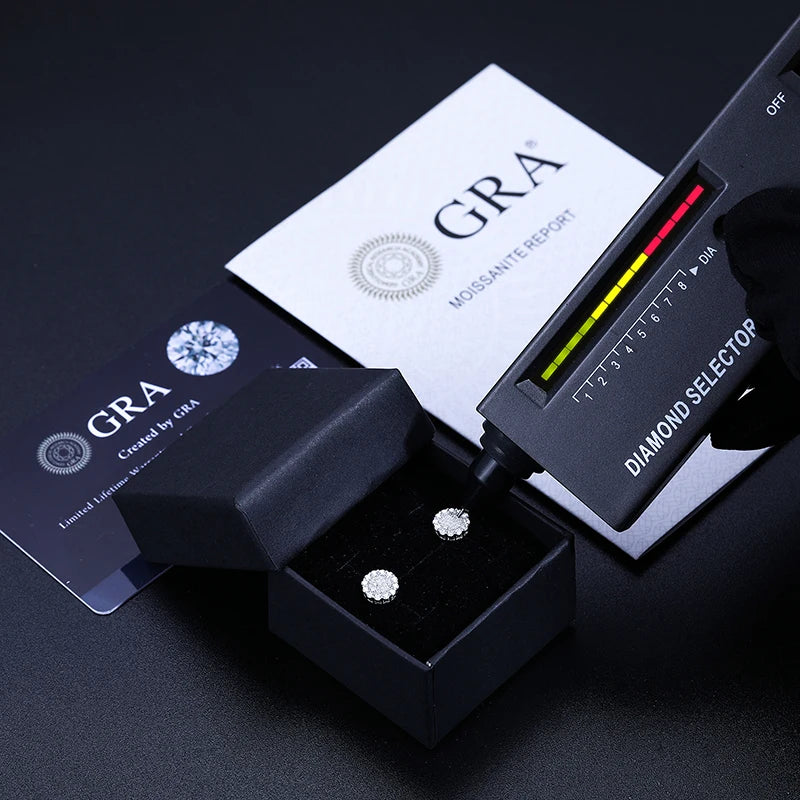 Real 925 Sterling Silver Round Cut D Color Moissanite Diamond Halo Stud Earrings For Women/Men Hip Hop Jewelry Passed Diamond Test