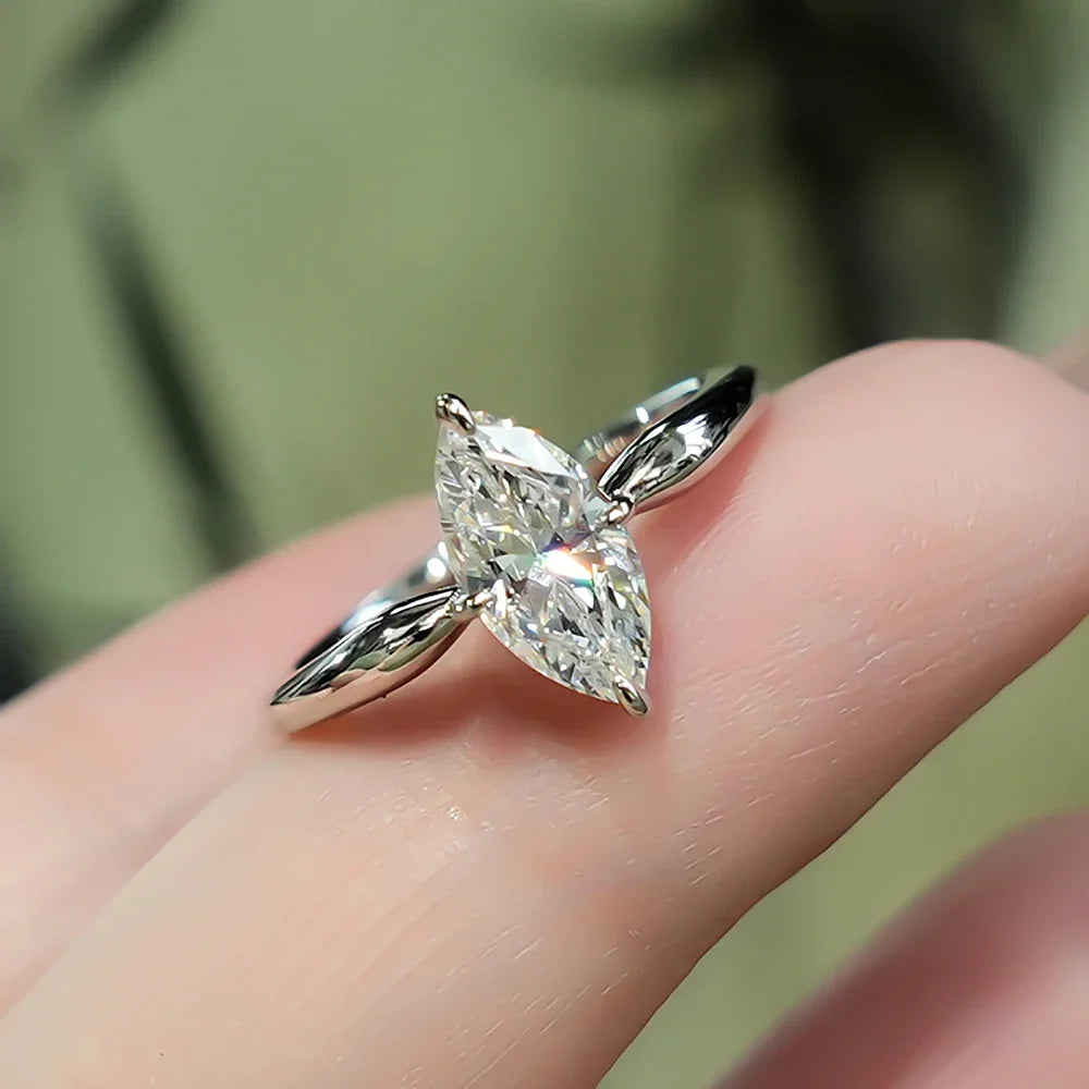 1/2/3CT Marquise Cut Moissanite Engagement Rings For Women 925 Sterling Silver Solitaire Diamond Wedding Ring With Certificate