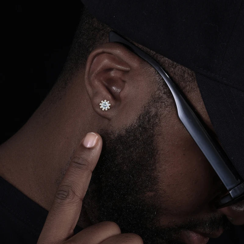 New Sparkling 1CT D VVS Moissanite Diamond Halo Sunflower Stud Earrings for Women 925 Sterling Silver Wedding Party Fine Jewelry