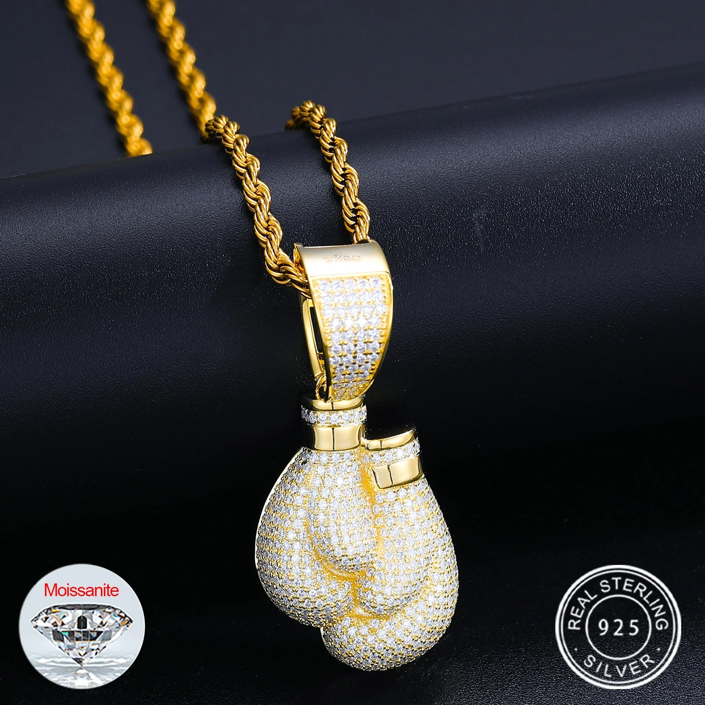 Luxury Moissanite Boxing Gloves Pendant Necklace 925 Sterling Silver Iced Out Full Moissanite Diamond Men's Hip Hop Rock Jewelry
