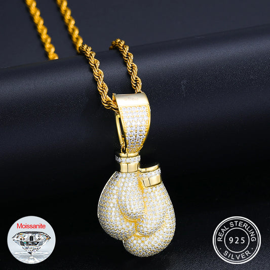 Luxury Moissanite Boxing Gloves Pendant Necklace 925 Sterling Silver Iced Out Full Moissanite Diamond Men's Hip Hop Rock Jewelry
