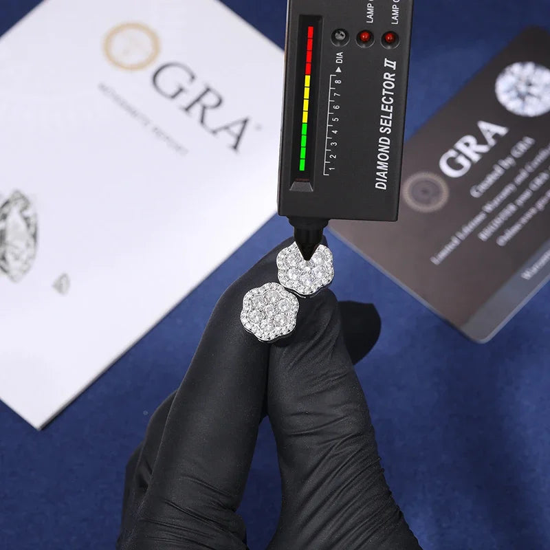 Luxury 925 Moissanite Flower Stud Earrings For Women Men Iced Out Bling  Lab Created Diamond 925 Sterling Silver Hip Hop Jewelry