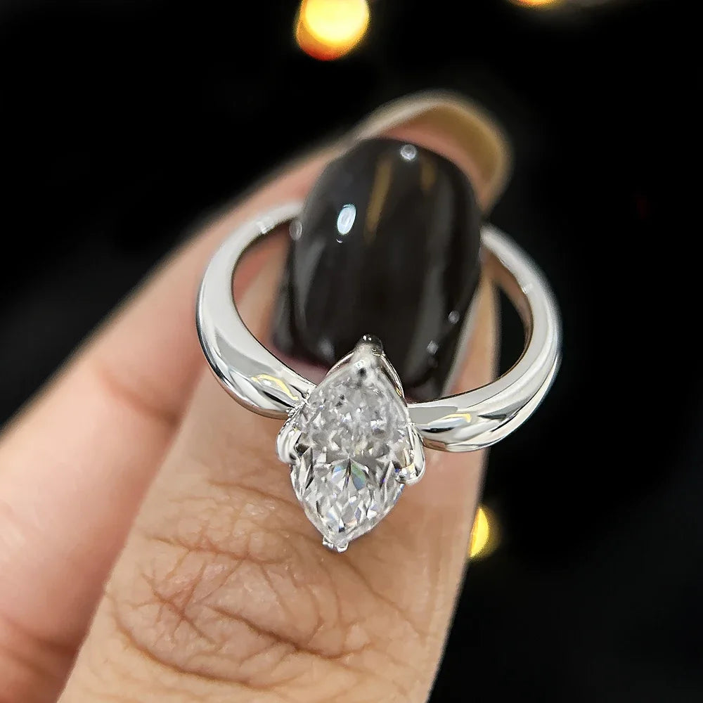 1/2/3CT Marquise Cut Moissanite Engagement Rings For Women 925 Sterling Silver Solitaire Diamond Wedding Ring With Certificate