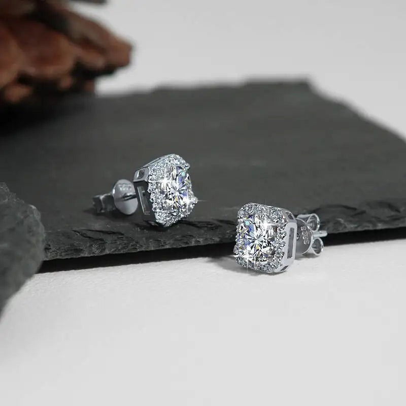 Ola Luxury Moissanite Stud Earrings For Women/Men 100% 925 Sterling Silver Earrings D Color Moissanite Certified By GRA