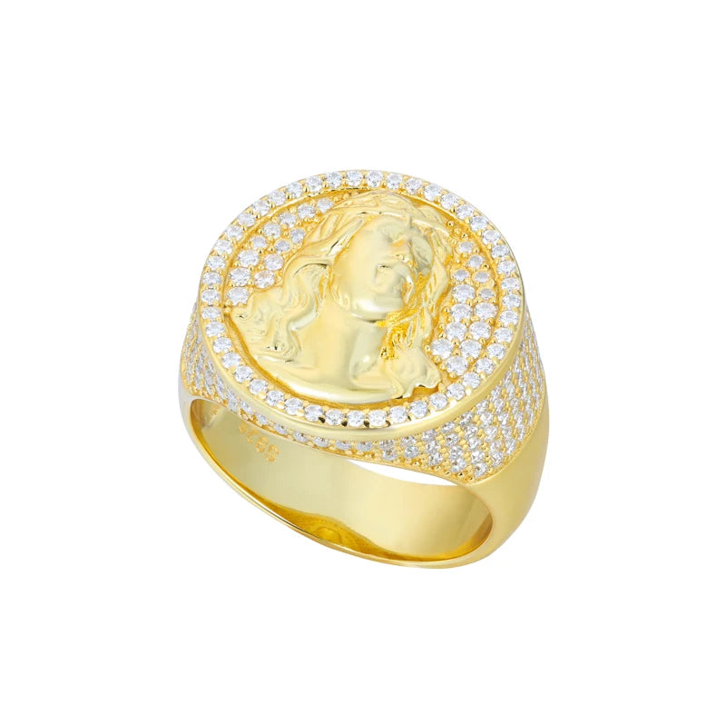 New S925 Moissanite Jesus Head Ring Me/ Women Fashion Religious Amulet Accessories Hip Hop Punk Iced Out Sterling Silver Jewelry