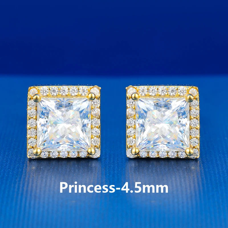 Pass Diamond Tester Moissanite Halo Stud Earrings For Woman Man 925 Sterling Silver Princess Cut Earrings Luxury Fine Jewelry