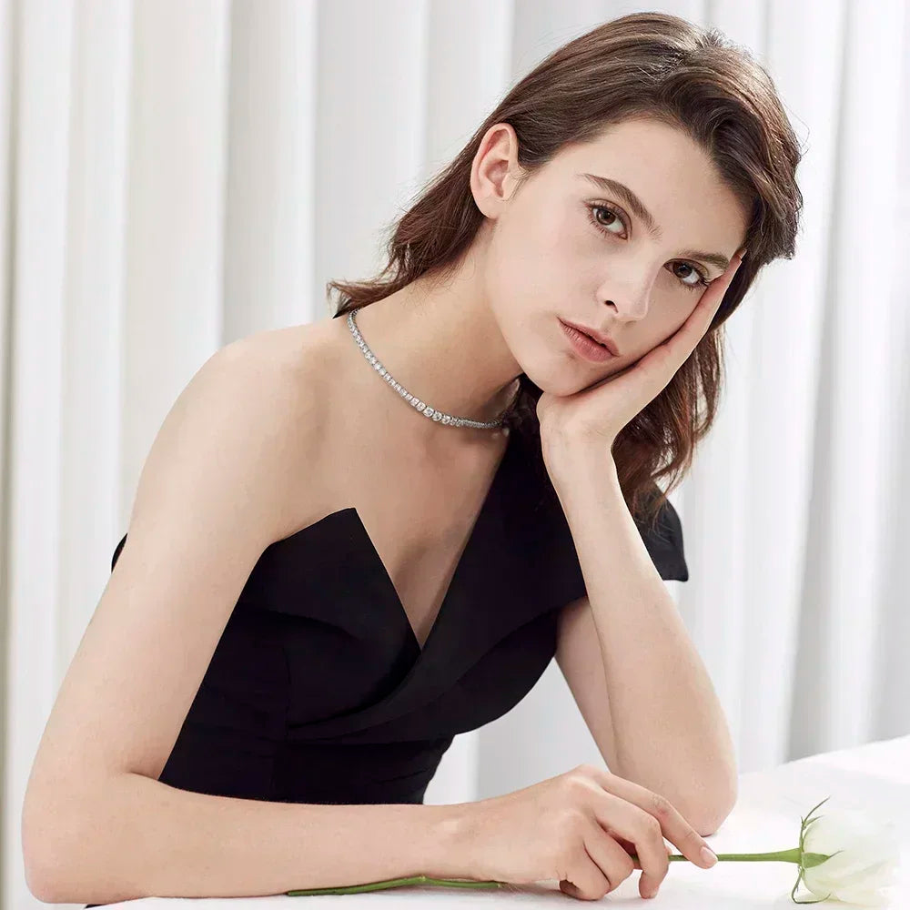 Riviera Necklaces Full Moissanite Tennis Necklace for Women 925 Sterling Silver Size Gradient Diamond Choker with Certificate