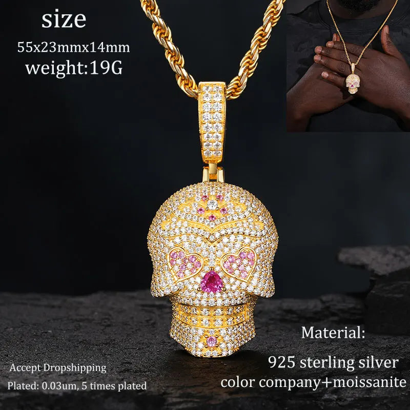 Men S925 Trust No one Pendant Necklace Iced Out Moissanite Gold Silver Color Charm Hip Hop, Fine Jewelry, Gift, Party.