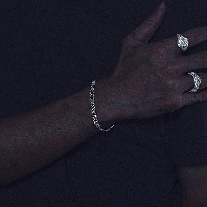 Hip Hop Rock Solid 925 Sterling Silver Created Moissanite Diamonds Cuban Bracelets For Men Fine, Party Jewelry 6MM