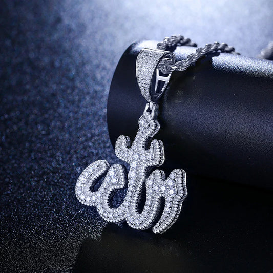 Moissanite Sparkling Islam Muslim Rune Pattern Pendant Allah Religious Necklace 925 Sterling Silver Men's Hip Hop Jewelry Gifts