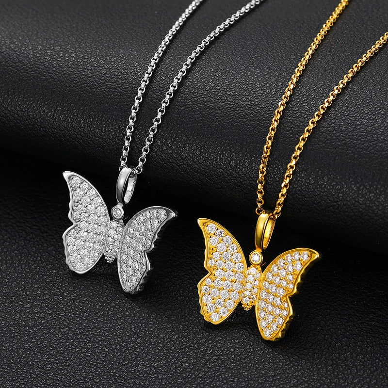 Fine Cute Butterfly Pendant Necklace For Women 925 Sterling Silver Moissanite Diamond With GRA Certificate Necklace Jewelry Gift