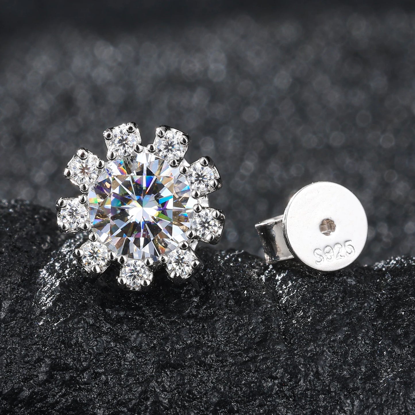 New Sparkling 1CT D VVS Moissanite Diamond Halo Sunflower Stud Earrings for Women 925 Sterling Silver Wedding Party Fine Jewelry