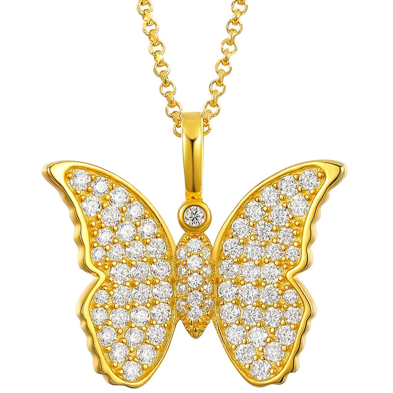 Fine Cute Butterfly Pendant Necklace For Women 925 Sterling Silver Moissanite Diamond With GRA Certificate Necklace Jewelry Gift