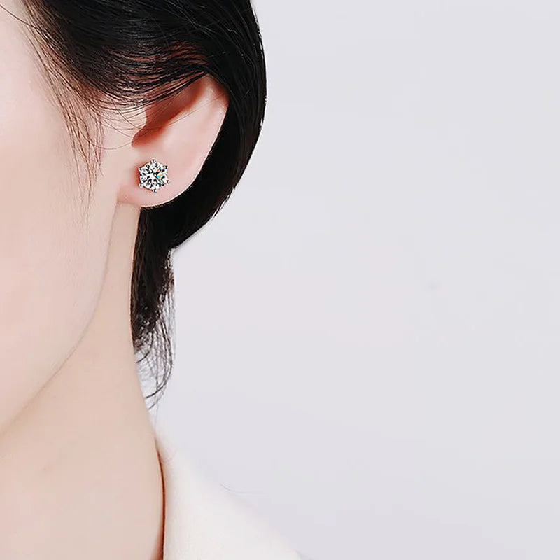Beautiful Moissanite Screw Stud Earrings D Color 925 Sterling Silver 6 Prong Diamond Wedding Fine Jewelry