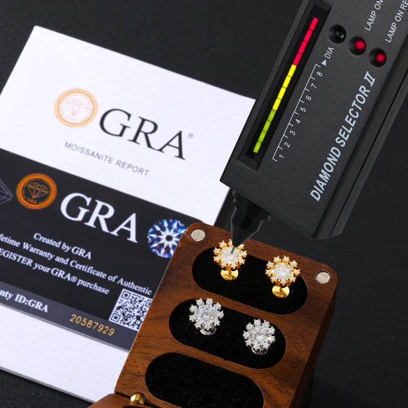 New Sparkling 1CT D VVS Moissanite Diamond Halo Sunflower Stud Earrings for Women 925 Sterling Silver Wedding Party Fine Jewelry