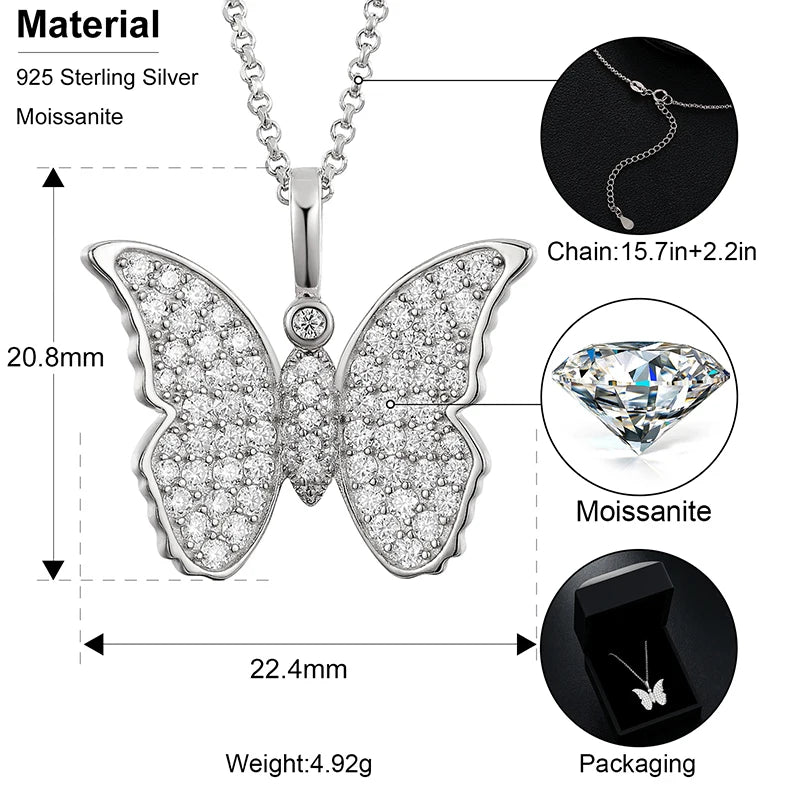 Fine Cute Butterfly Pendant Necklace For Women 925 Sterling Silver Moissanite Diamond With GRA Certificate Necklace Jewelry Gift