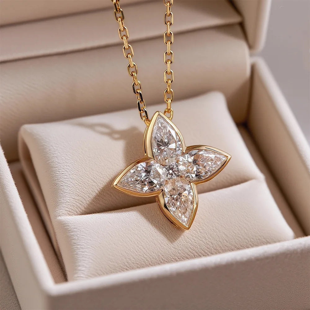 Full Moissanite Pendant Necklaces Fashion Flower Pear/Round Cut Diamond Neck Chain S925 Silver Wedding GRA Jewelry Gifts