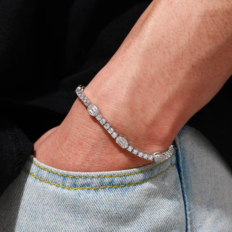 Luxury 3mm Tennis Chain Bracelet Iced Out Oval Moissanite Diamond S925 Sterling Silver Hip Hop Party Jewelry Gifts for Men/Women