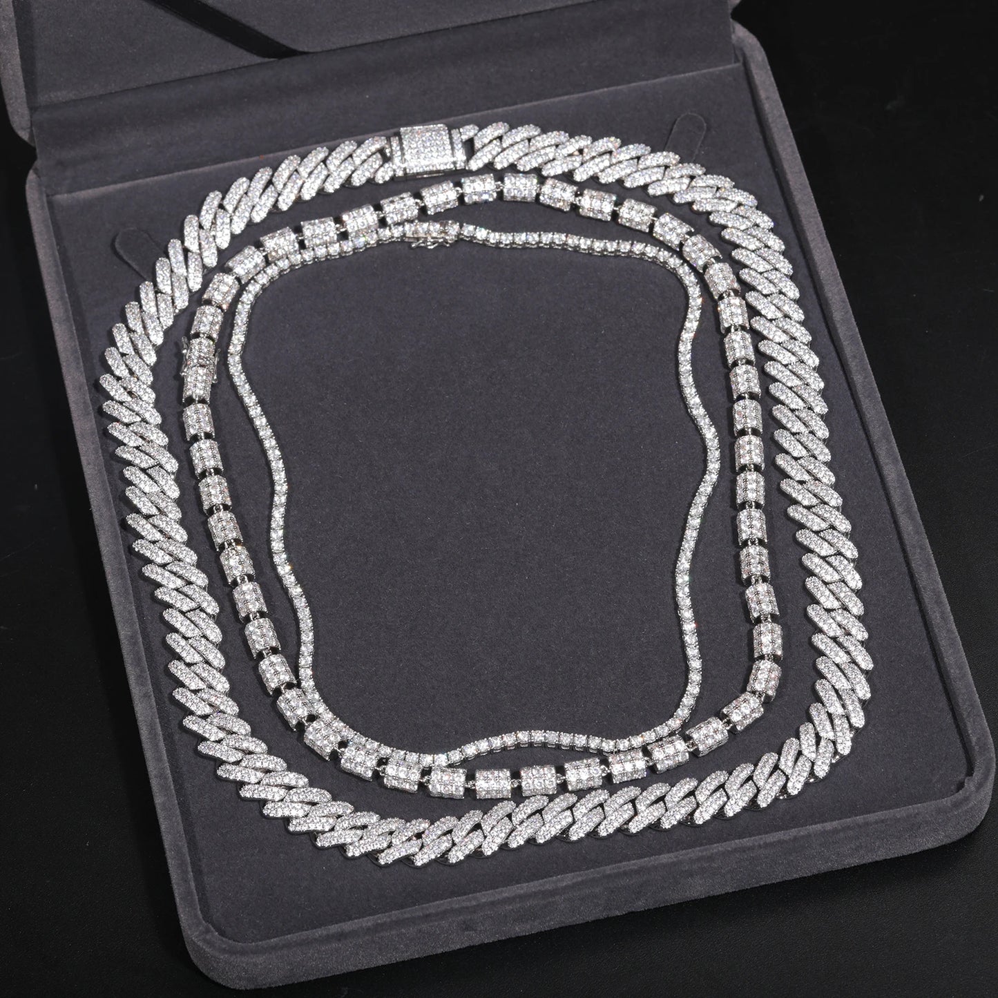 3pcs/set D VVS Moissanite Chain Necklace 925 Sterling Sliver For Man Women Christmas Party Hip Hop Jewelry Gifts Tennis Chain