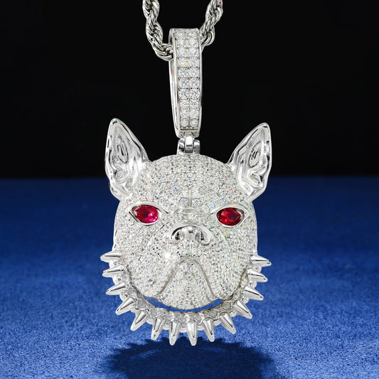 Hip Hop Cartoon French Bulldog Pendant Necklace 925 Sterling Silver Iced Out Moissanite Jewelry Animal Charm Gift for Women Men